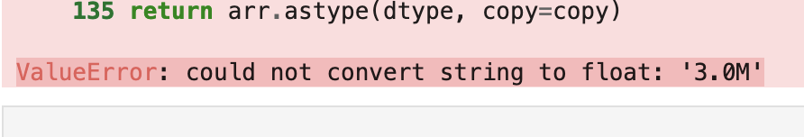 Output showing the error message of the following code line: app_store["Numeric_Reviews"