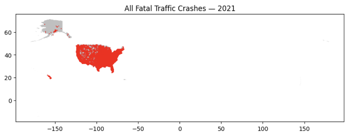 Image of the map of all fatal crashes in the USA